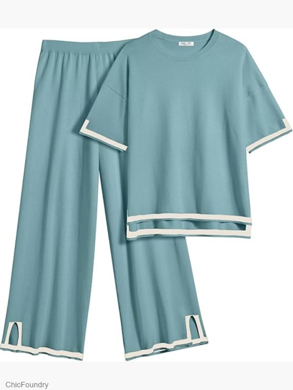 Soft Knit Lounge Set Short Sleeve Top Wide Leg Pants Size Medium